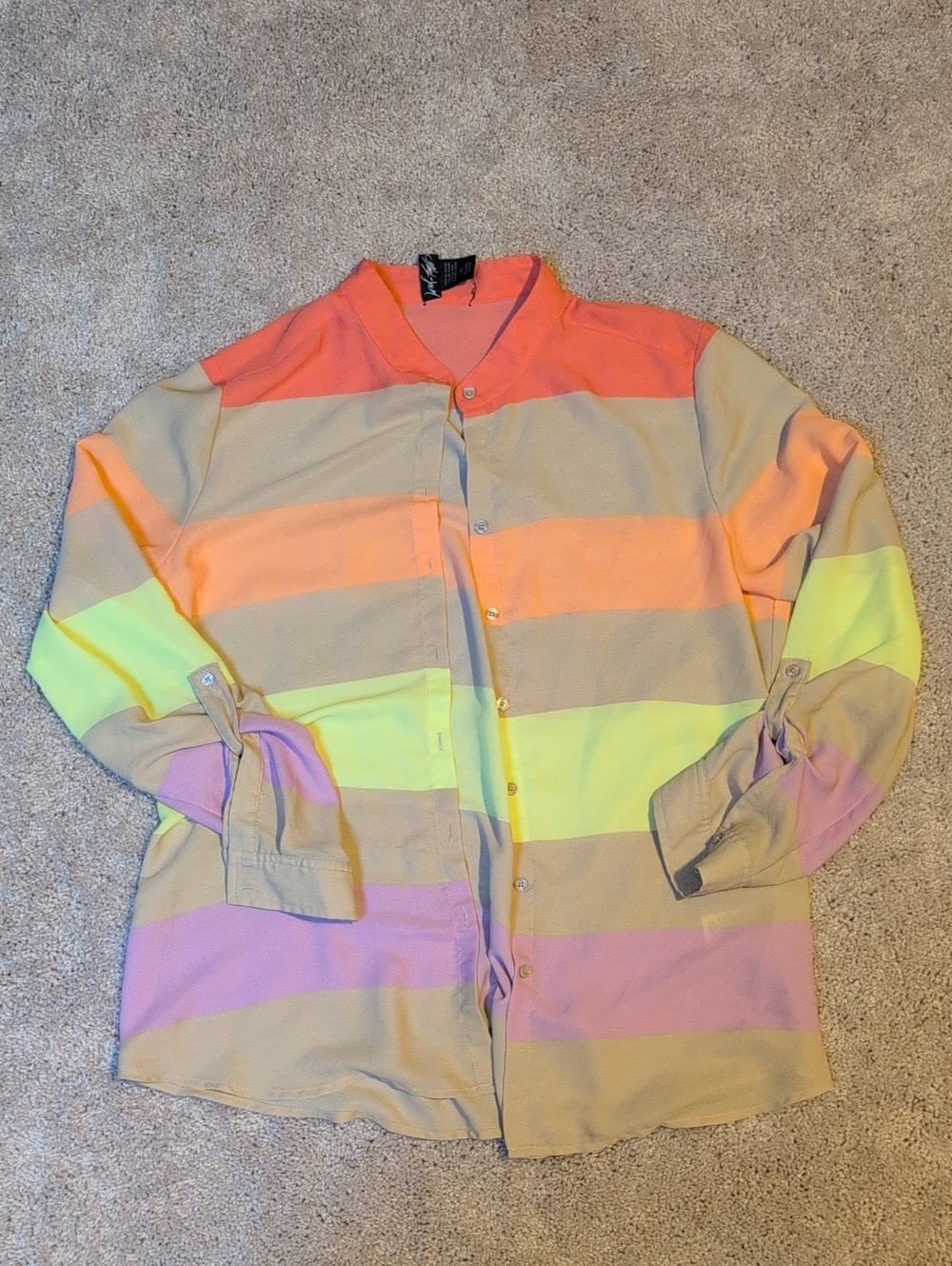 Pastel Rainbow Stripe Button-Down Shirt - Multicolor